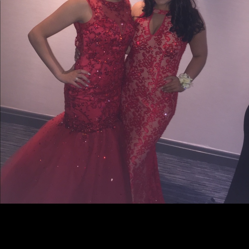 Jovani Red & Nude lace Prom Dress gown